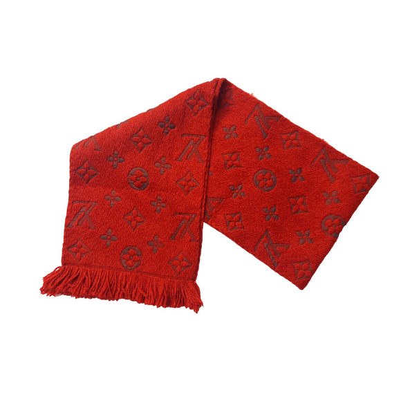 Louis Vuitton LV Monogram Logomania Dark Red Scarf Pre-Owned $635 - Picture 2 of 11